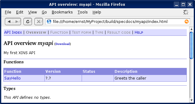 Screenshot of the API overview page in the generated HTML documentation