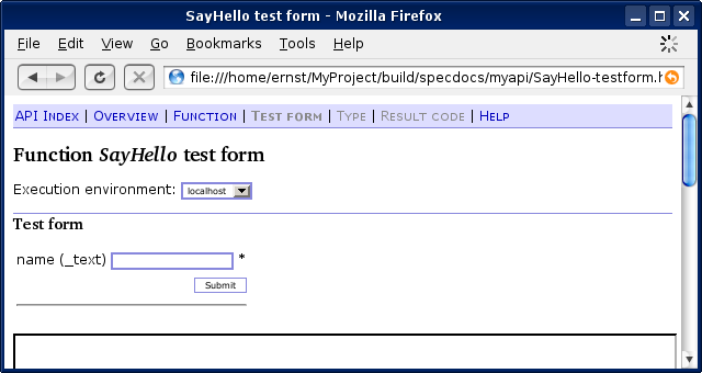 Screenshot of test form